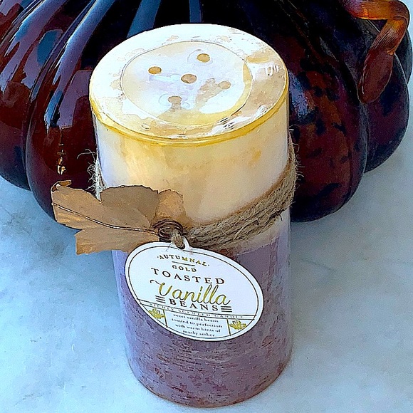 HAVEN STREET CANDLE TOASTED VANILLA BEANS AUTUMN GOLD PILLAR 3 BY 6 - Picture 2 of 4